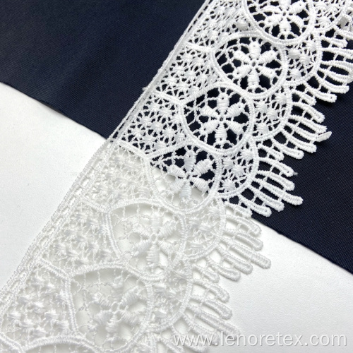 Polyester Knitted Guipure White Crochet Lace Border Fabric